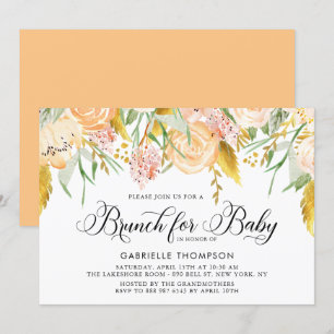 Peach Blume and Gold Blätter Baby Shower Brunch Einladung