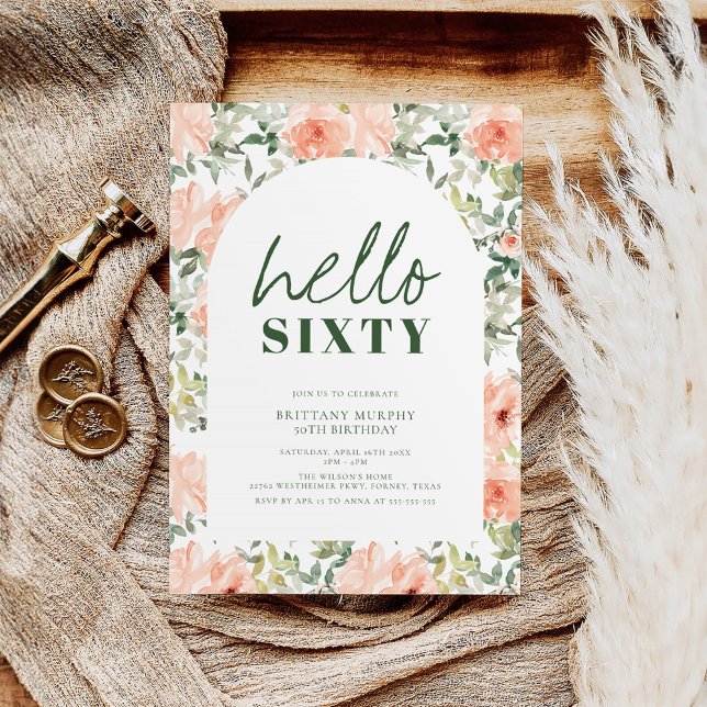 Peach Blume Arch Elegant Vintag 60. Geburtstag Einladung (Von Creator hochgeladen)