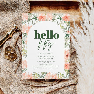 Peach Blume Arch Trendy Modern 50. Geburtstag Einladung