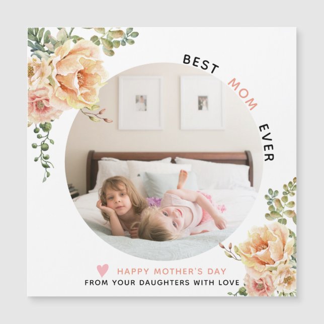 Peach Blume Beste Mama je Muttertag Foto Magnetkarte (Vorderseite)