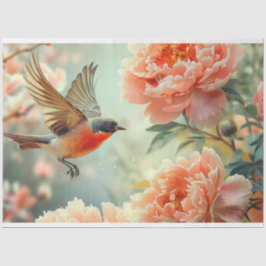 Peach Blume Bird Decoupage Seidenpapier