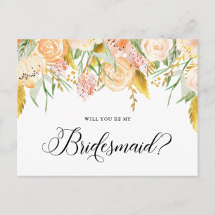 Peach-Blume   Floral wirst du meine Bridesmaid sei Einladungspostkarte
