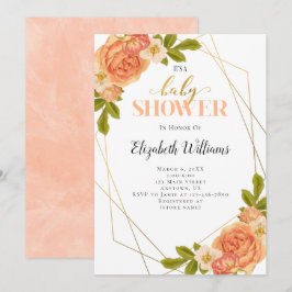 Peach Blume Geometric Frame Baby Dusche Einladung