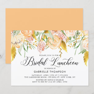 Peach Blume Gold Blätter Bridal Luncheon Einladung