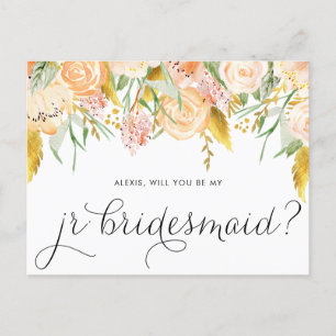 Peach Blume Gold werden Sie mein JR Bridesmaid Einladungspostkarte