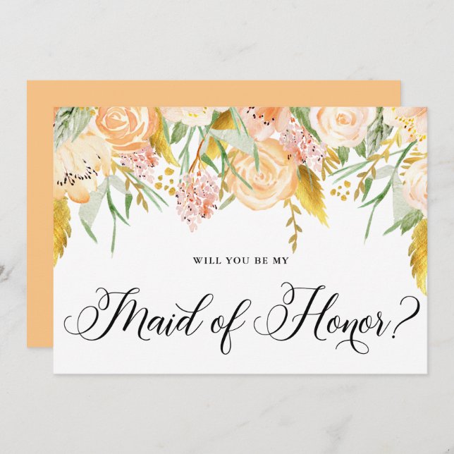 Peach Blume Gold werden Sie meine Trauzeugin sein Einladung (Vorne/Hinten)