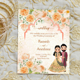 Peach Blume indische Ehepaare einladen templat