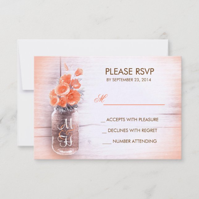 Peach Blume Mason jar Hochzeit RSVP Karten (Vorderseite)