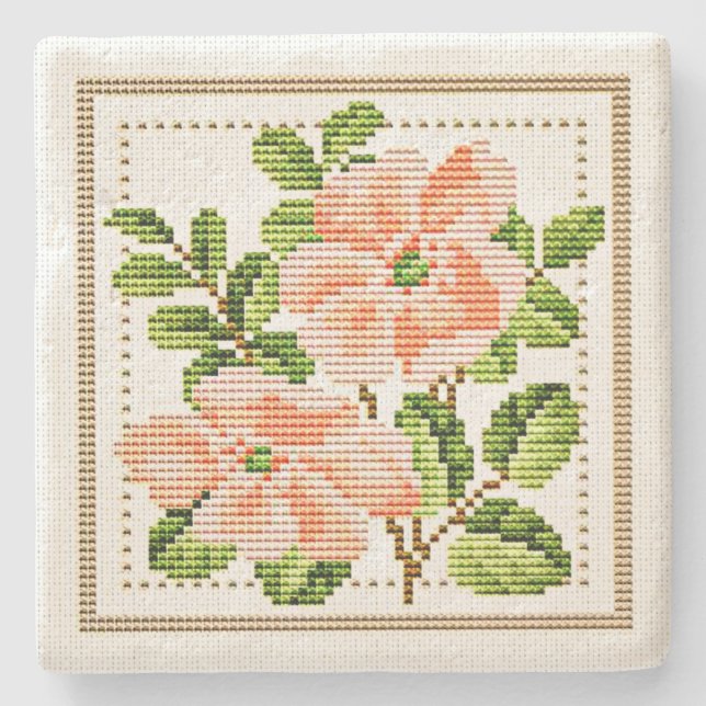 Peach Blume Needlepoint Vintag Style Untersetzer (Vorderseite)