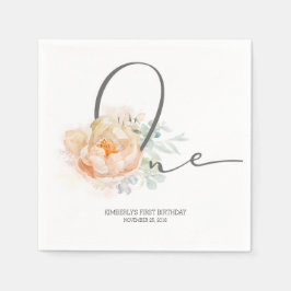 Peach Blume Niedlich 1. Geburtstag Party Serviette