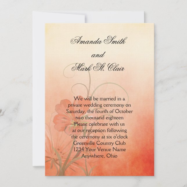 Peach Blume Peach Texture Background Wedding Einladung (Vorderseite)