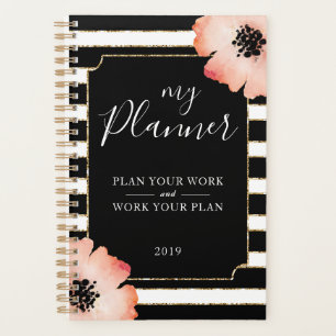 Peach Blume Streifen Schwarz-weiß Gold Planner Planer