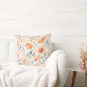 Peach Blume und Dusty Blue Contemporary Kissen