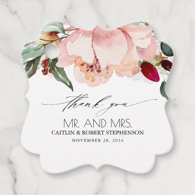 Peach Blush and Burgundy Wedding Vielen Dank Geschenkanhänger (Vorderseite)