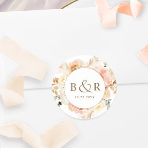 Peach, Blush and Gold Wedding Envelope / Gefallen Runder Aufkleber