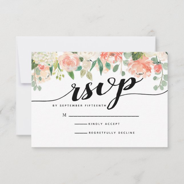 Peach & Blush-Blume Hochzeitskarte für RSVP (Vorderseite)