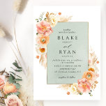 Peach, Blush Cream and Sage Floral Chic Wedding Einladung<br><div class="desc">Freuen Sie sich auf diese elegante und einzigartige Hochzeitseinladung mit exquisiten Aquarellelementen in einer schönen Mischung aus Pfirsich, Orange, Rosa, Rosa, staubigen Korallen, Champagner und Korallenfarben, die einen beeindruckenden, grünen Aquarellrahmen umgeben, der Ihre Hochzeitsdetails präsentiert. Die Fähigkeit, "zusammen mit ihren Eltern" zu "zusammen mit ihren Familien", "zusammen mit großer Freude"...</div>
