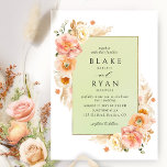 Peach, Blush Cream und Green Floral Chic Wedding I Einladung<br><div class="desc">Freuen Sie sich auf diese elegante und einzigartige Hochzeitseinladung mit exquisiten Aquarellelementen in einer schönen Mischung aus Pfirsich, Orange, Rosa, Rosa, staubigen Rose, Champagner und Korallentönen, die einen beeindruckenden, grünen Aquarellrahmen umgeben, der Ihre Hochzeitsdetails präsentiert. Die Fähigkeit, "zusammen mit ihren Eltern" zu "zusammen mit ihren Familien", "zusammen mit großer Freude"...</div>