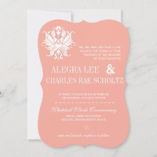 Peach Blush Damask Modernes Chalkboard Einladung