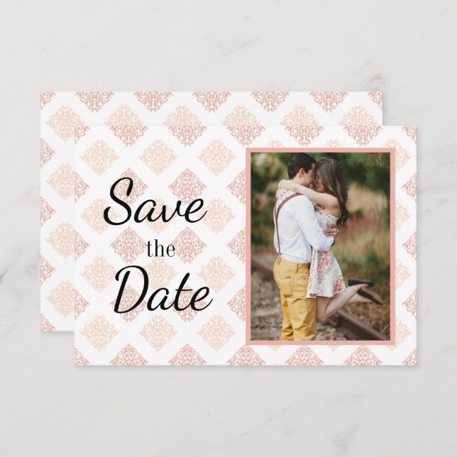 Peach Blush Damask Save The Date (Vorne/Hinten)