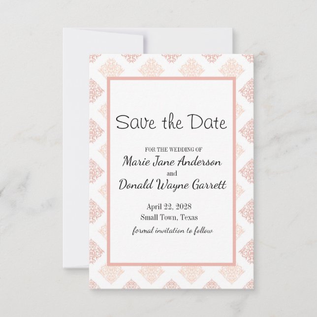 Peach Blush Damask Save The Date (Vorderseite)