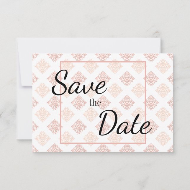 Peach Blush Damask Save The Date (Vorderseite)
