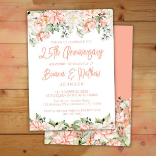 Peach Blush Elfenbeinblume 25. Hochzeitstag Einladung