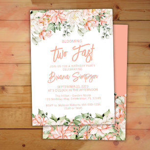 Peach Blush Elfenbeinblume zu schnell Geburtstag Einladung