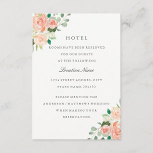 Peach Blush Floral Wedding Hotel Unterkunft Begleitkarte