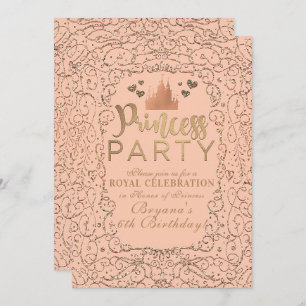 Peach Blush Gold Burg PRINCESS PARTY Geburtstag Einladung