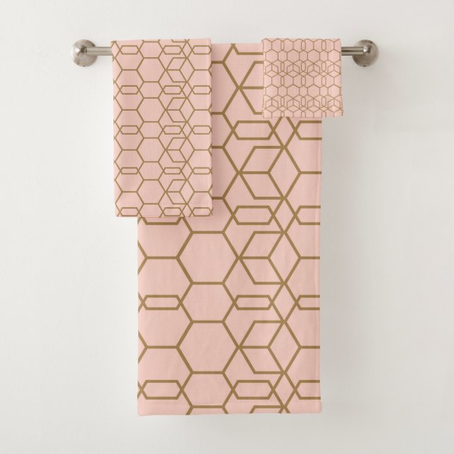 Peach Blush & Gold Modern Boho Geometric Glam Badhandtuch Set (Insitu)
