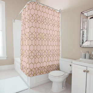 Peach Blush & Gold Modern Boho Geometric Glam Duschvorhang