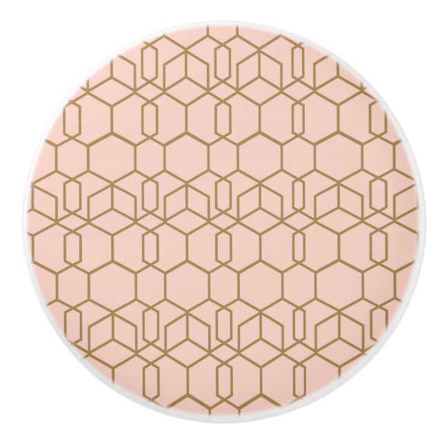 Peach Blush & Gold Modern Boho Geometric Glam Keramikknauf (Vorderseite)