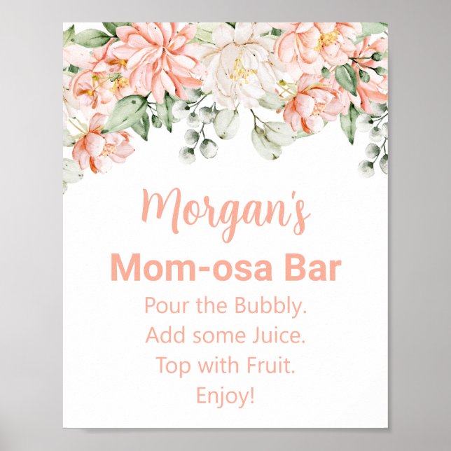 Peach Blush Ivory Baby Dusche Mama-osa-Bar Zeichen Poster (Vorne)