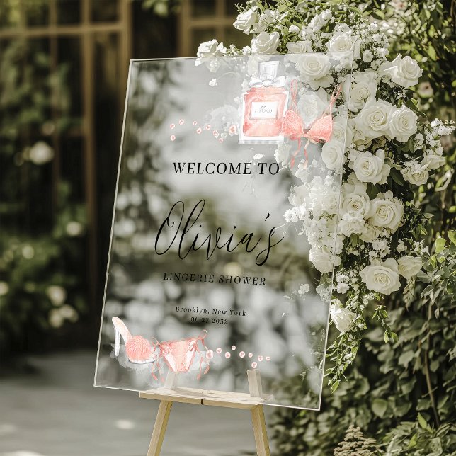 Peach Blush Lingerie Bridal Shower Welcome Acrylschild (Von Creator hochgeladen)
