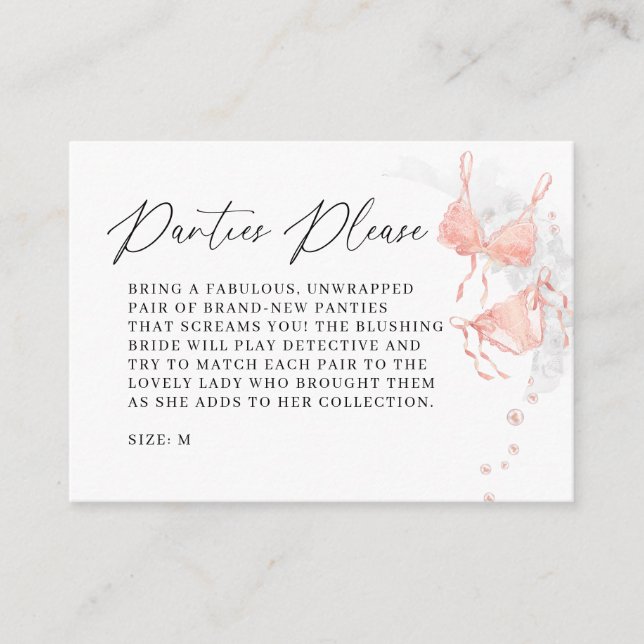 Peach Blush Lingerie Panties Game Bridal Shower Begleitkarte (Vorderseite)
