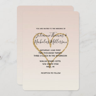 Peach Blush Ombre Gold Glitzy Herz Einladung