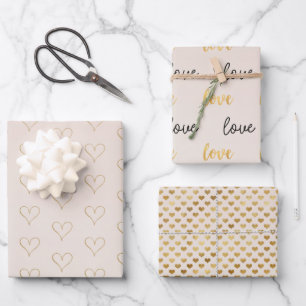 Peach Blush Ombre Gold Glitzy Herz Geschenkpapier Set