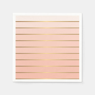 Peach Blush Ombre & Gold Strippapier Napkins Serviette