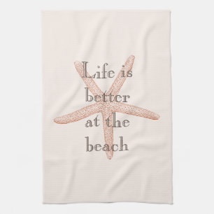 Peach Blush Orange Beach Starfish Geschirrtuch
