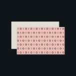 Peach Blush Pink Black 01 Pattern Business Card Visitenkarte<br><div class="desc">Diese einfache und minimalistische Visitenkarte weist geometrische Muster von Nummer 0 und Nummer 1 in schwarz auf pfirsich / rot pink Hintergrund auf. Auf der Rückseite finden Sie Ihren Namen und Ihre Informationen in schwarz auf hellbeige Hintergrund. Ändern Sie die Hintergrundfarbe und personalisieren Sie sie für Ihre Bedürfnisse. Ideal für...</div>