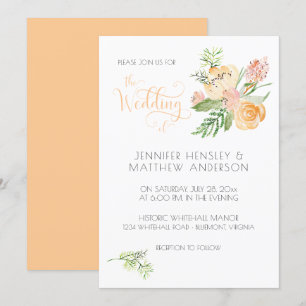 Peach Blush Pink Gold Aquarellfarben Blumenzehen Einladung