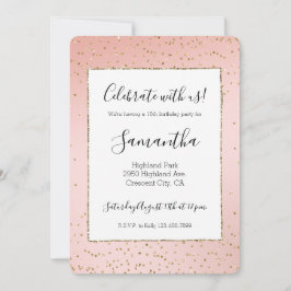 Peach Blush Pink Ombre Gold Glitzer Confetti Einladung