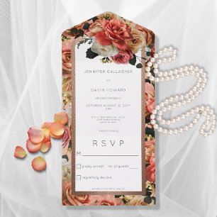 Peach Blush & Pink Rustikale Rose Kein Abendessen All In One Einladung