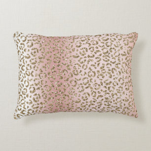 Peach Blush Rose Gold Glitzer Leopard Print Dekokissen