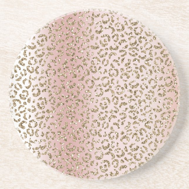 Peach Blush Rose Gold Glitzer Leopard Print Getränkeuntersetzer (Vorne)