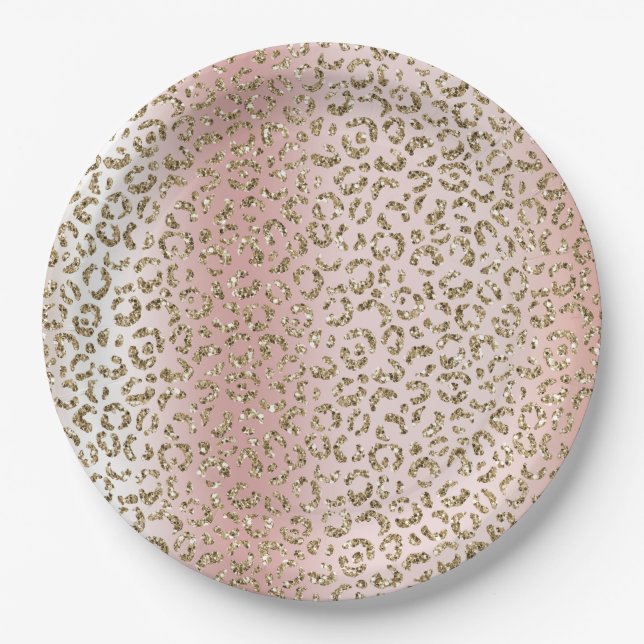Peach Blush Rose Gold Glitzer Leopard Print Pappteller (Vorderseite)