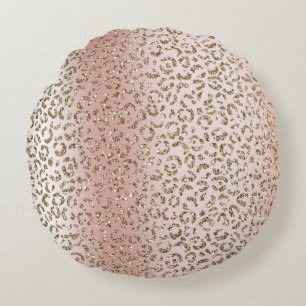 Peach Blush Rose Gold Glitzer Leopard Print Rundes Kissen