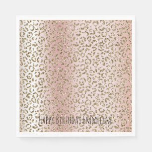 Peach Blush Rose Gold Glitzer Leopard Print Serviette