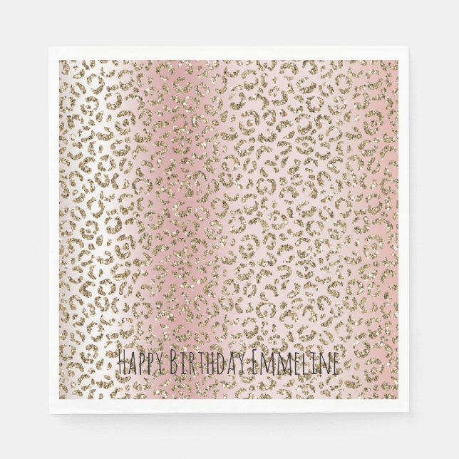 Peach Blush Rose Gold Glitzer Leopard Print Serviette (Vorderseite)